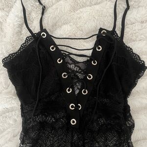Nameless Black Lace Chemise with Eyelet Detail